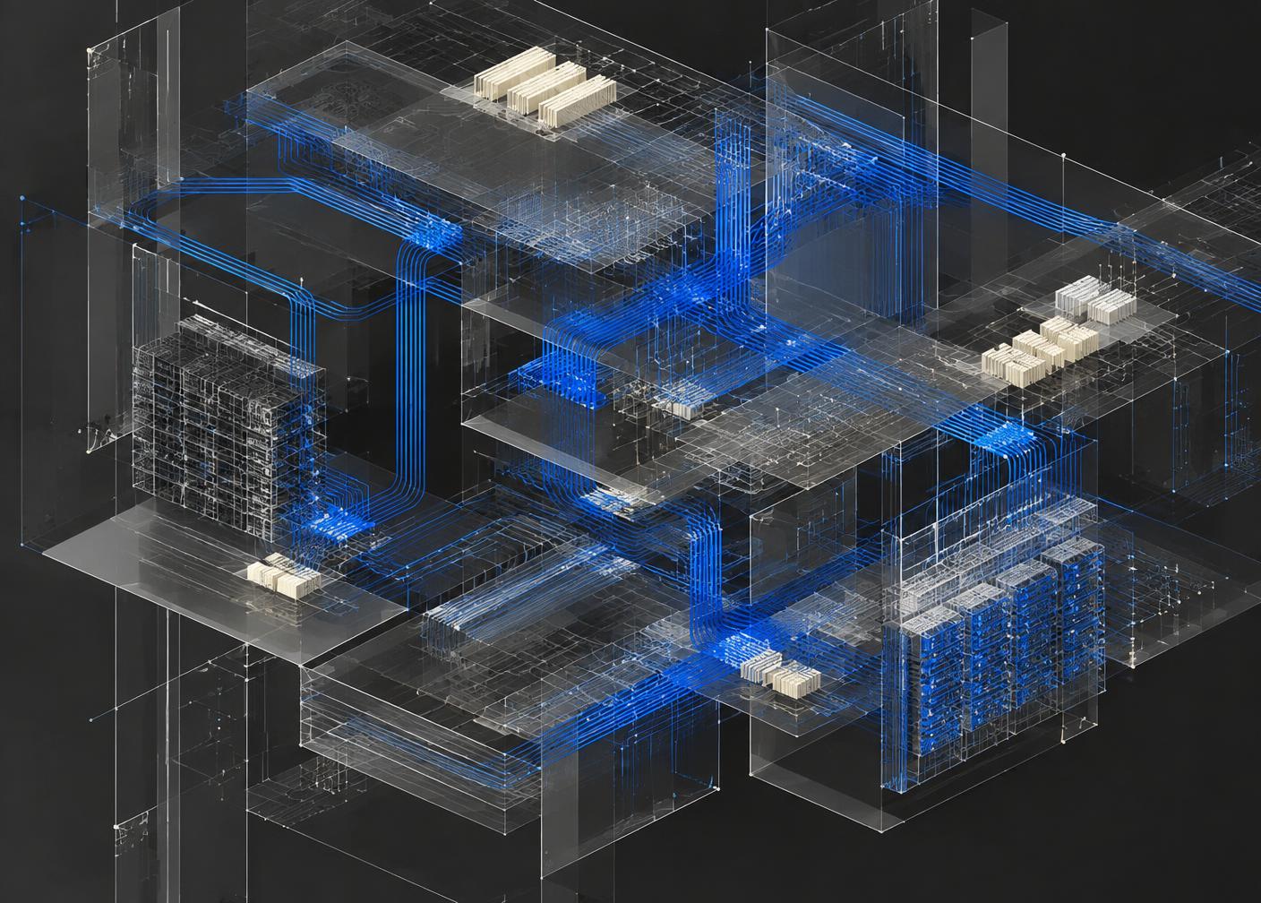 Abstract visualization of interconnected cloud computing systems